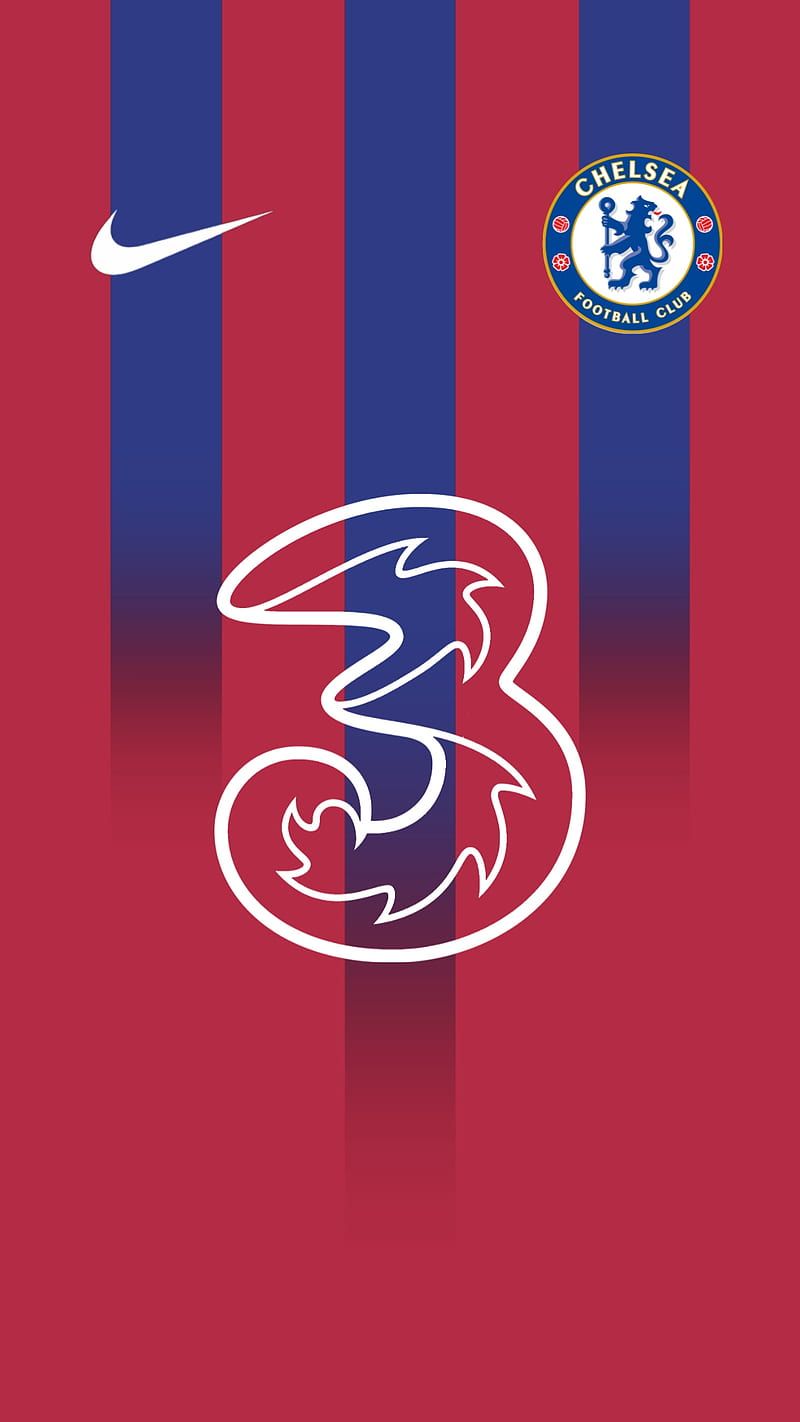 Chelsea FC, Trikot, Nike, Three, Rot-Blau, Hintergrundbild für iPhone und Android