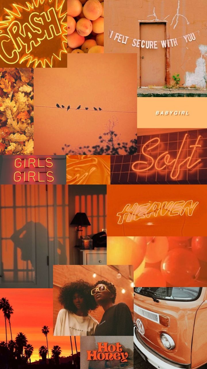 Collage, Ästhetik, Retro, Neonschrift, Orange, HD, Hintergrundbild fürs Handy