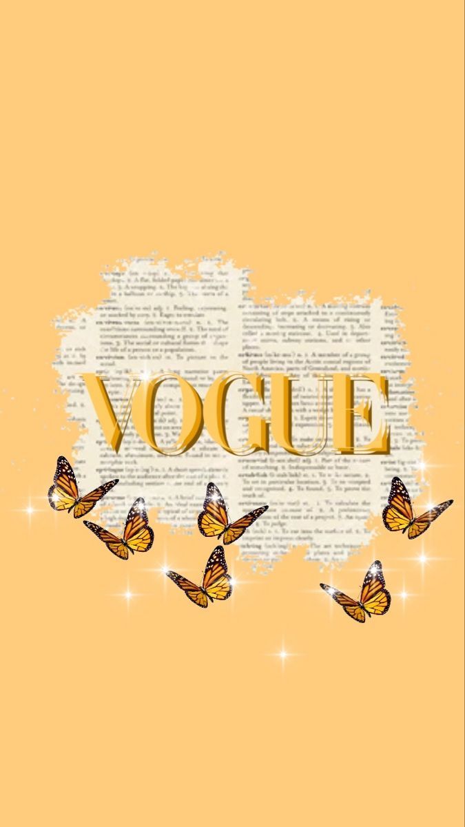 Vogue, Schmetterlinge, Zeitungspapier, Schriftzug, Pastellorange, Android-Hintergrundbild