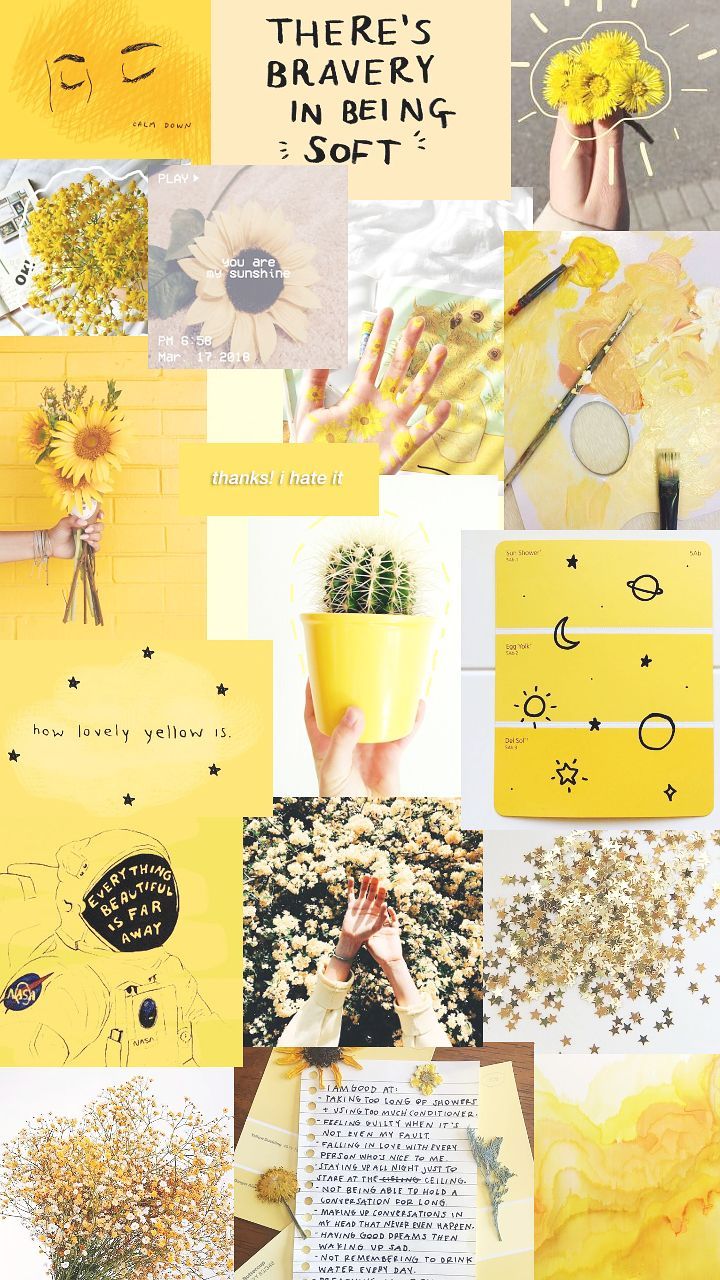 Collage, Gelb, Zitate, Kaktus, Pastell, HD, Hintergrundbild fürs Handy