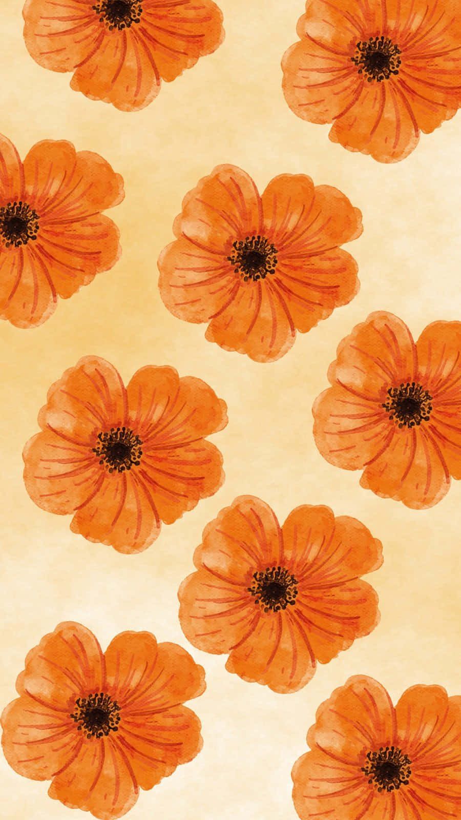 Mohnblumen, Blumenmuster, Aquarell, Orange, Hochformat, Hintergrundbild fürs Smartphone