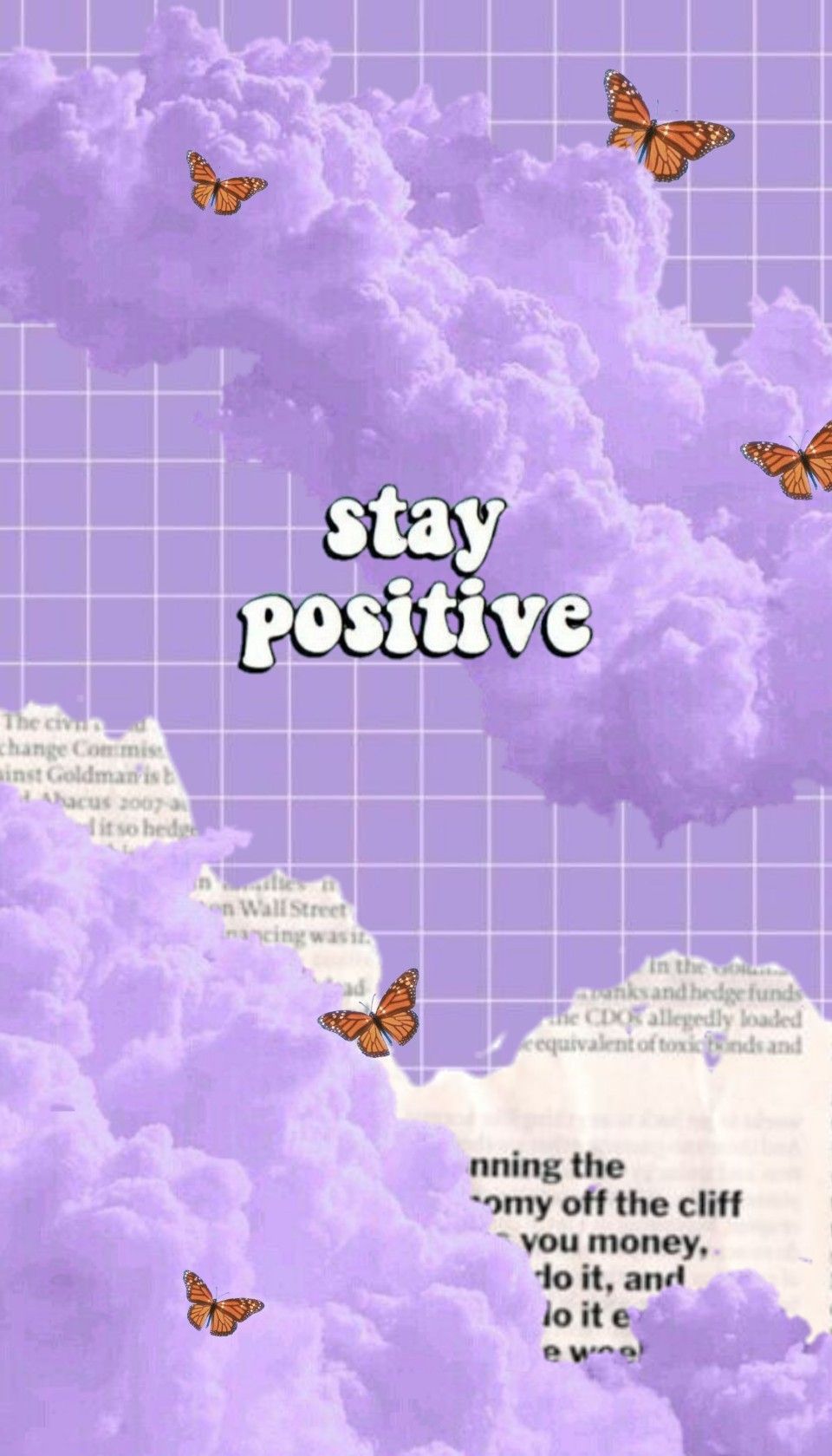 Stay Positive, Lila Wolken, Schmetterlinge, Spruch, Ästhetik, HD, iPhone-Hintergrundbild
