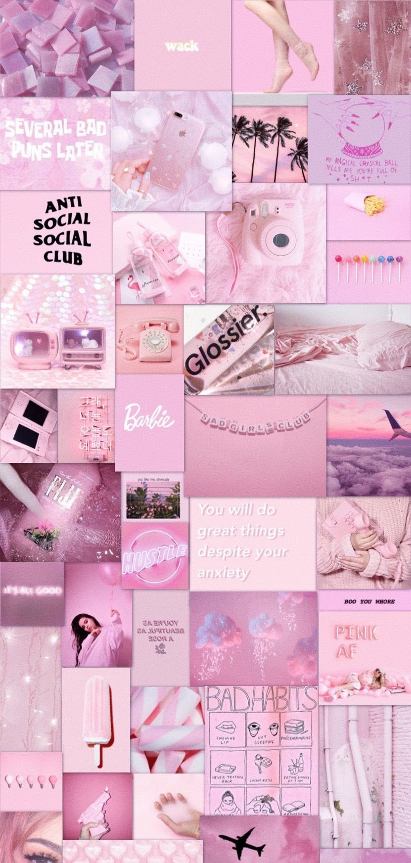 Collage, Pastellrosa, Ästhetik, Sprüche, HD, Hintergrundbild fürs Handy
