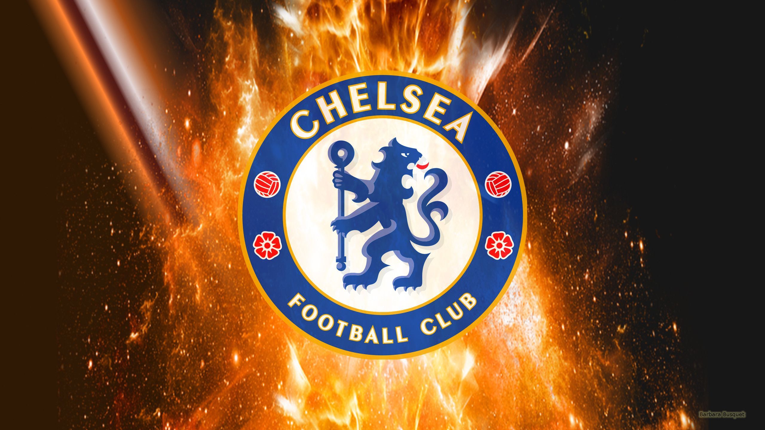 Chelsea FC, Wappen, Feuer, Funken, Orange-Blau, 2K, Desktop-Hintergrund für Windows