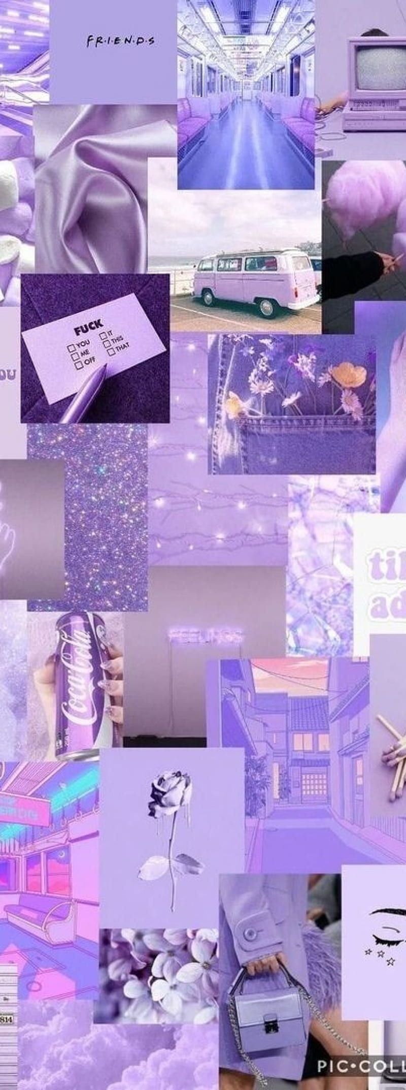 Collage, Lila Ästhetik, Moodboard, Pastell, Fotos, HD, Handy-Hintergrund im Hochformat