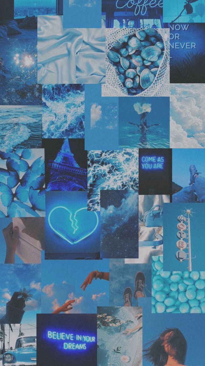 Collage, Neonherz, Blue Aesthetic, Dunkelblau, Hochformat, Sperrbildschirm fürs iPhone