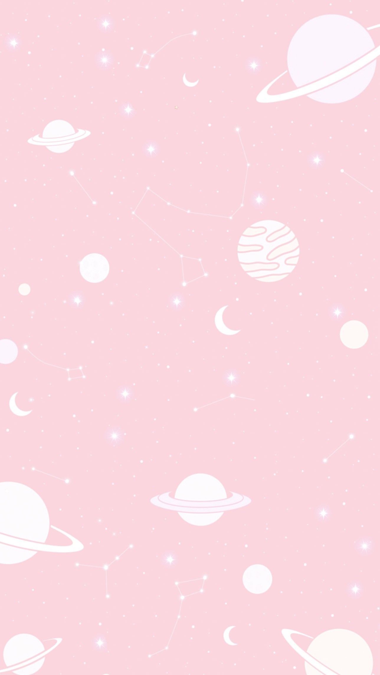 Planeten, Sterne, Weltall, Pastellrosa, Minimalismus, Hochformat, Hintergrundbild fürs Smartphone