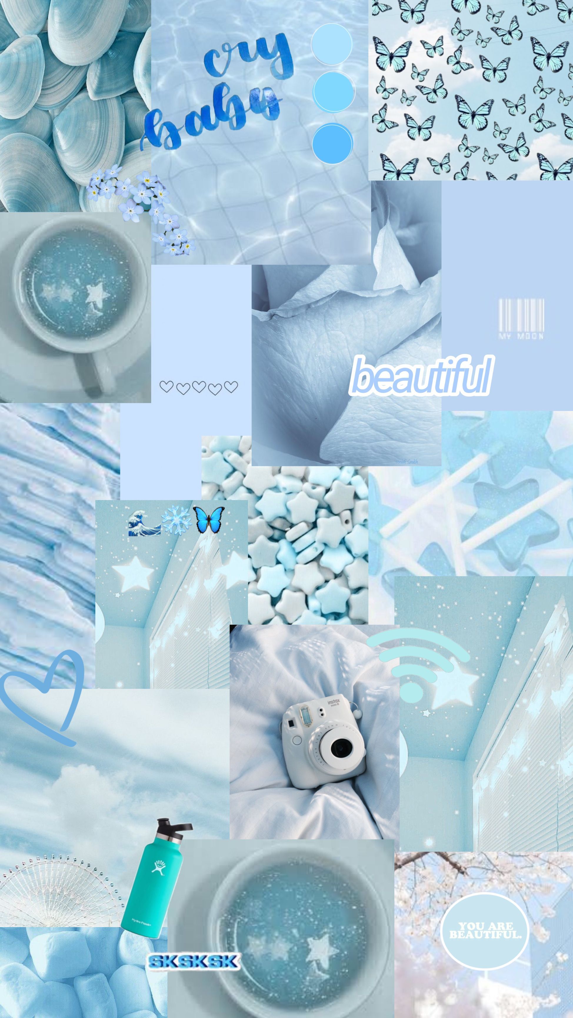 Collage, Cry Baby, Teddybär, Hellblau, Pastell, Hochformat, QHD+, Handy-Hintergrund