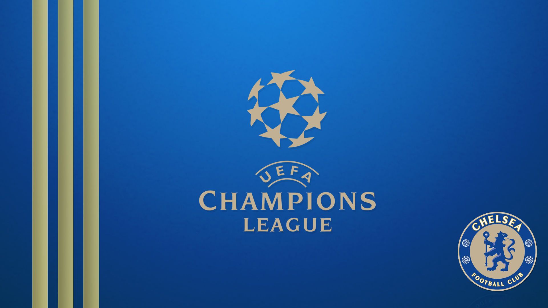 UEFA Champions League, Chelsea FC, Sternenball, Blauer Hintergrund, Goldstreifen, 1080p Wallpaper