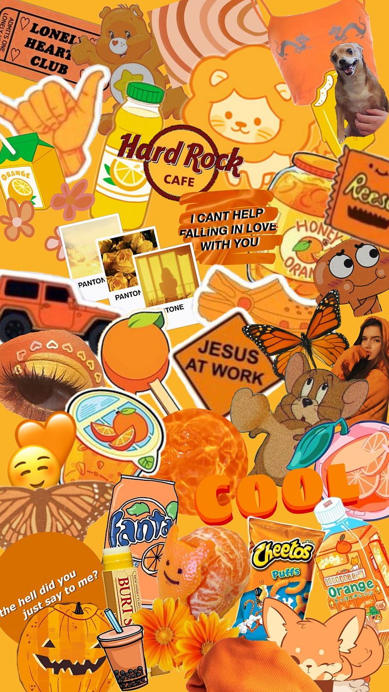 Sticker-Collage, Hard Rock Cafe, Bunt, Orange, Ästhetik, HD, iPhone-Hintergrundbild