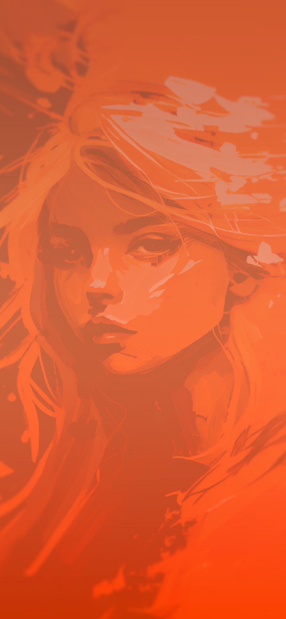Mädchen, Gesicht, Malerei, Orange, Digitale Kunst, Full HD, Sperrbildschirm fürs iPhone
