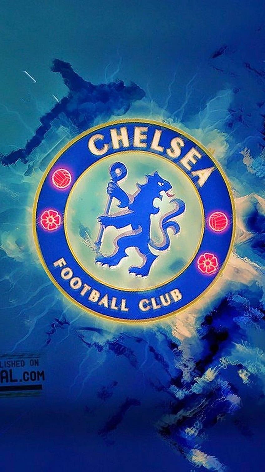 Chelsea FC, Wappen, Farbspritzer, Blau, Hochformat, HD, Hintergrundbild fürs Handy