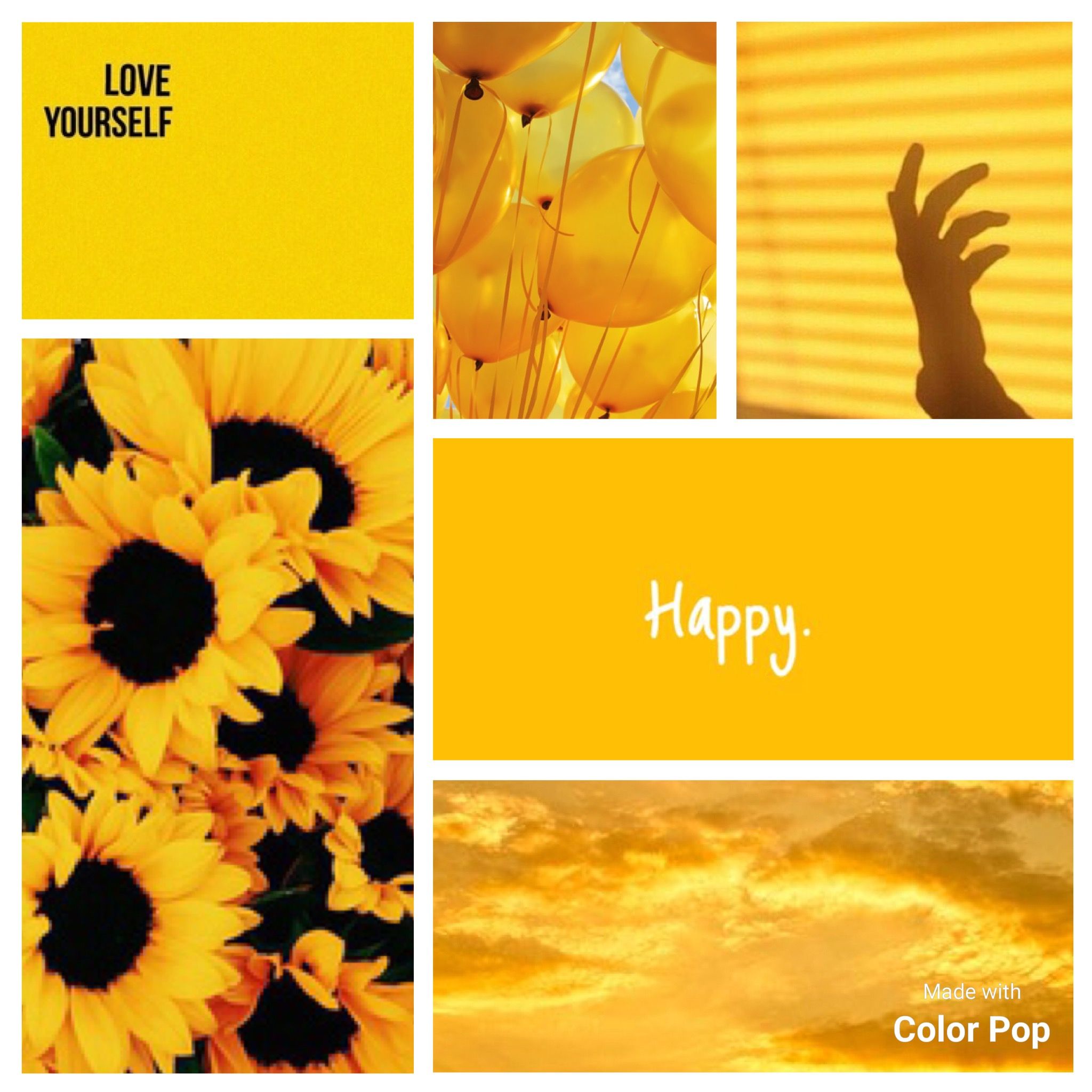 Collage, Sonnenblumen, Love Yourself, Happy, Gelbe Ästhetik, Hintergrundbild fürs Tablet