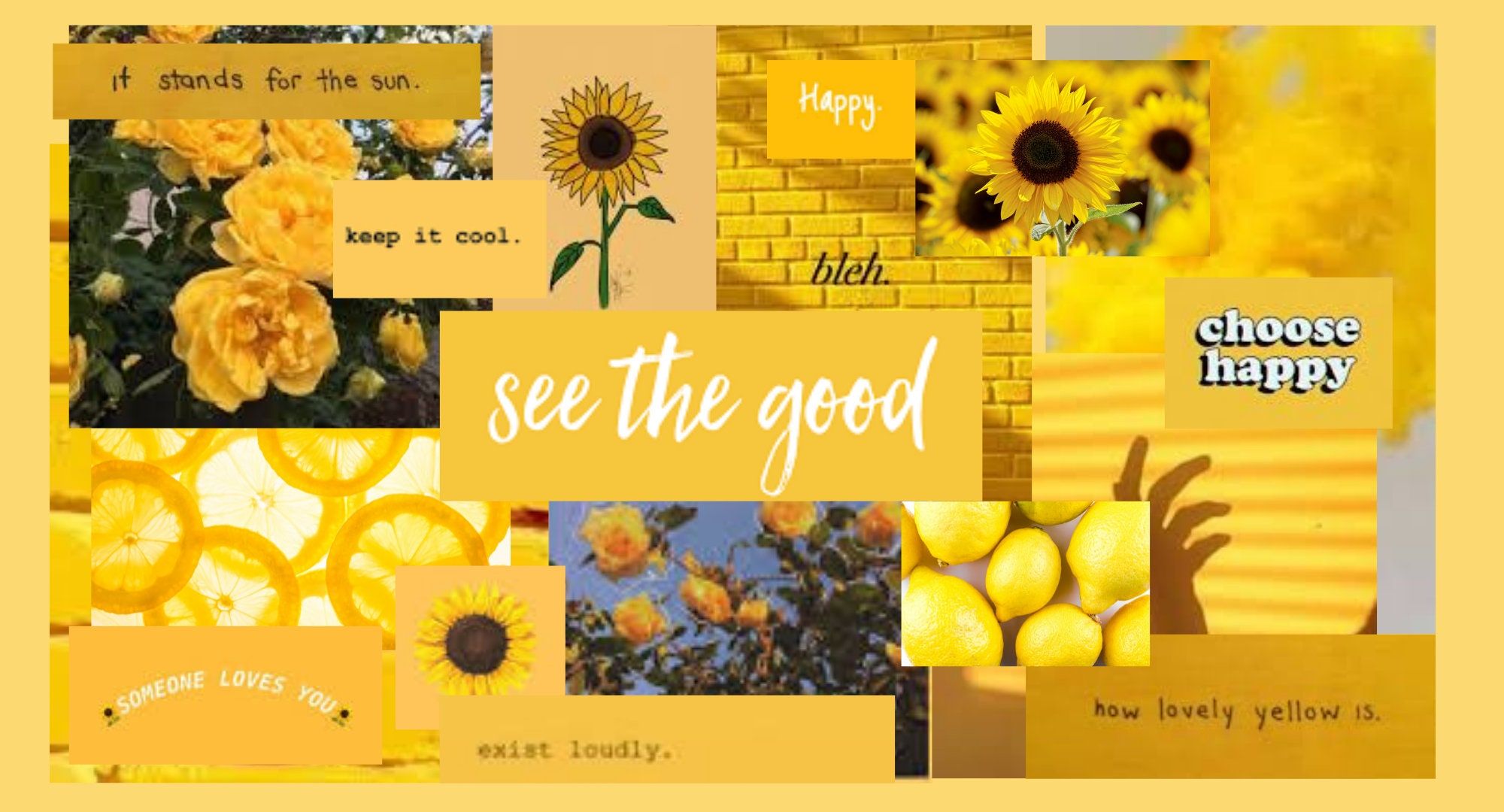 Moodboard, See the Good, Sonnenblumen, Zitronen, Choose Happy, Full HD, Laptop-Hintergrundbild