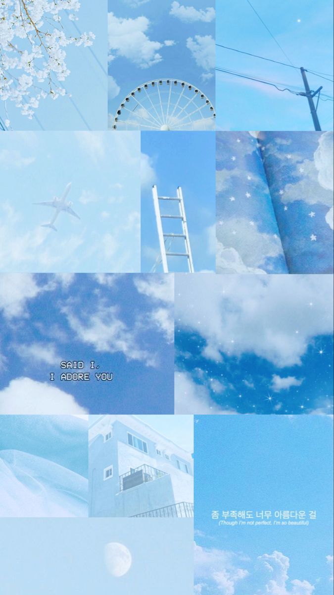 Collage, Himmel, Wolken, Strommasten, Hellblau, Hochformat, Hintergrundbild fürs Handy