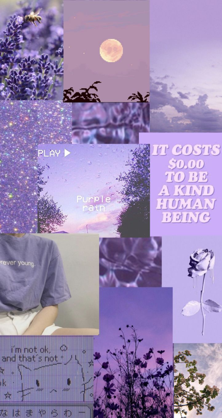 Collage, Lila Himmel, Mond, Sprüche, Moodboard, HD, Hintergrundbild fürs Handy