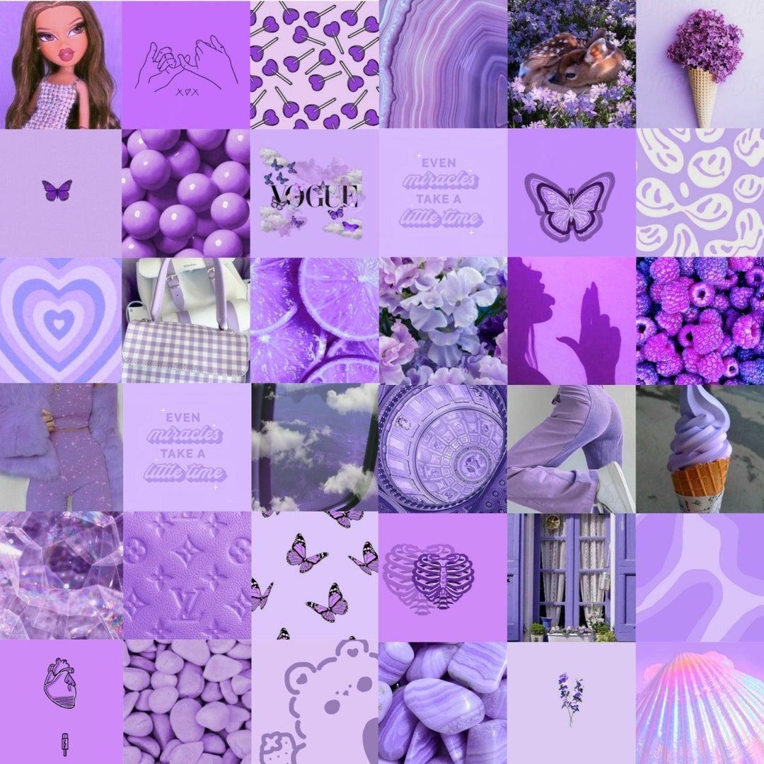 Collage, Lila Ästhetik, Herzen, Schmetterlinge, Moodboard, Hintergrundbild fürs iPad