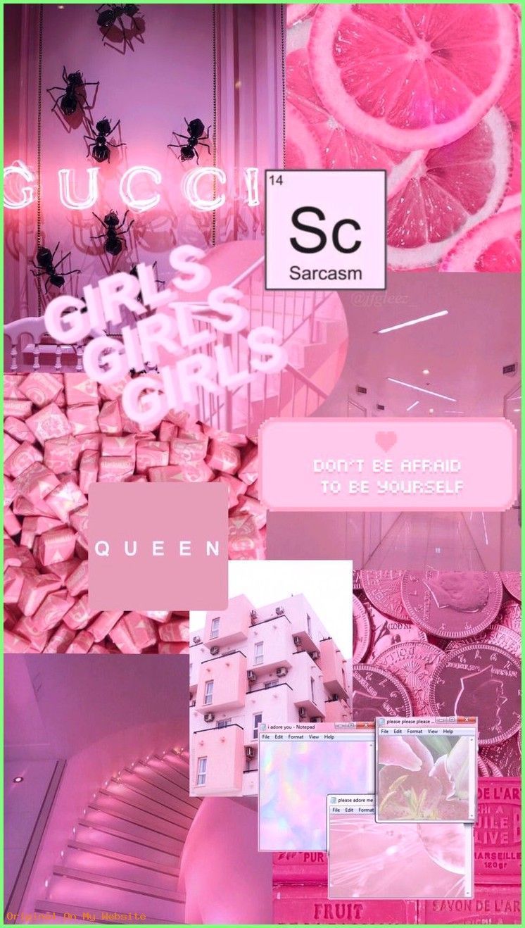 Collage, Gucci, Neonschrift, Pink, Ästhetik, HD, Handy-Hintergrund im Hochformat