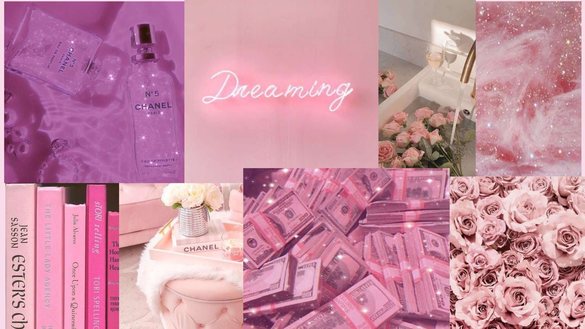Collage, Chanel, Dreaming, Rosen, Bücher, Full HD, Desktop-Hintergrund für Windows