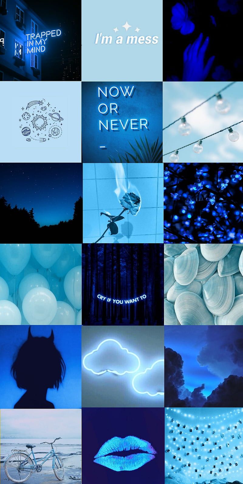 Collage, Neon, Lippen, Dunkelblau, Now or Never, Hochformat, HD, iPhone-Hintergrundbild