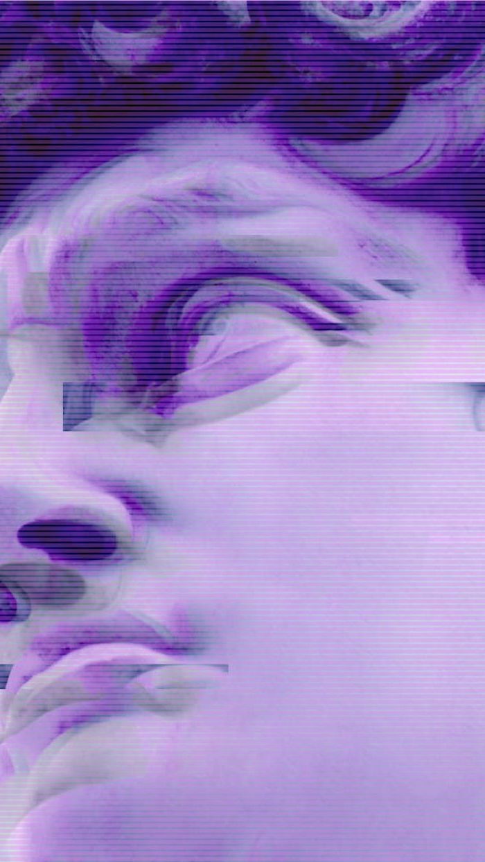 David (Michelangelo), Statue, Nahaufnahme, Glitch, Violett, Hintergrundbild fürs Handy