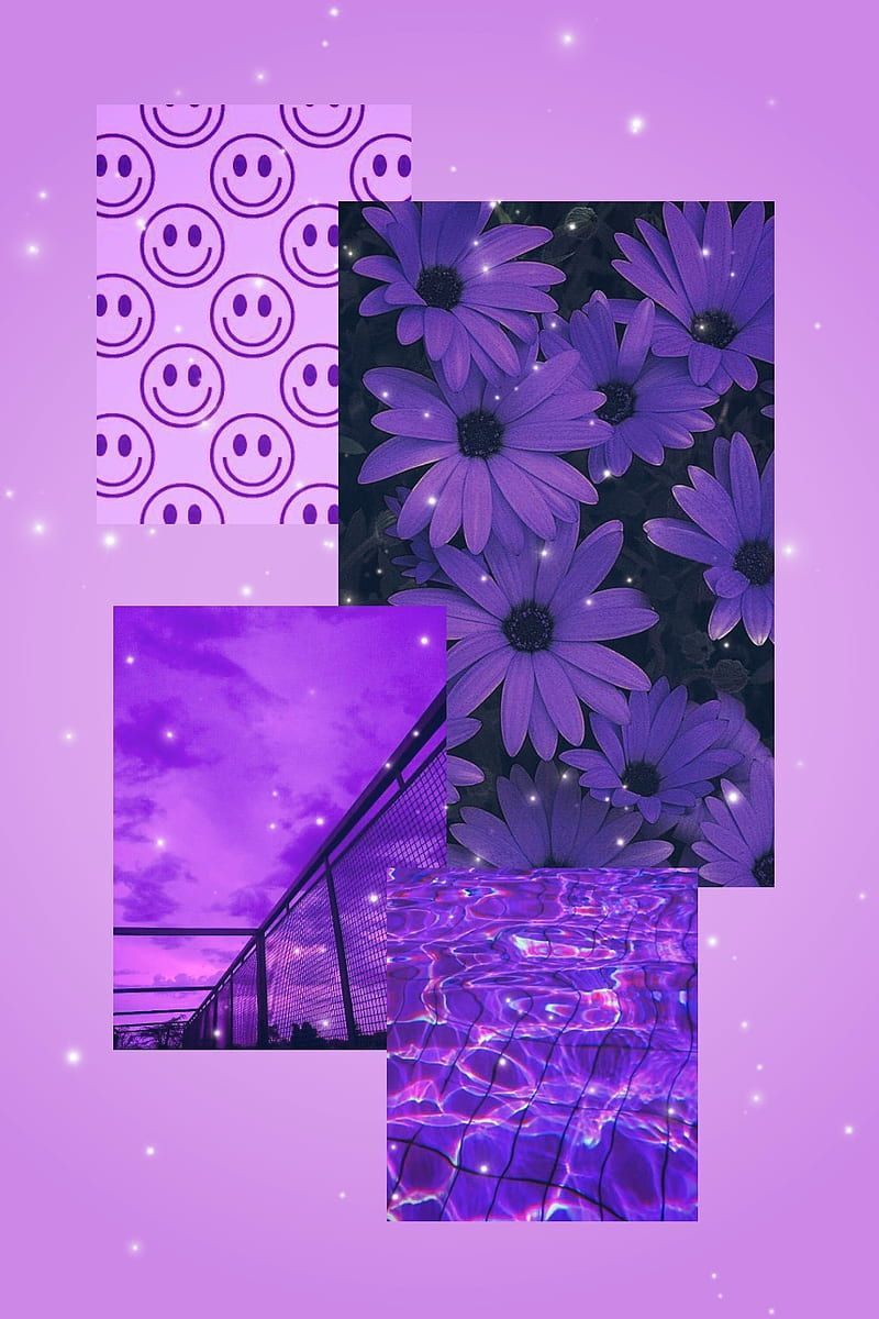 Collage, Smiley-Muster, Gänseblümchen, Lila, Treppe, Hochformat, Hintergrundbild fürs Smartphone