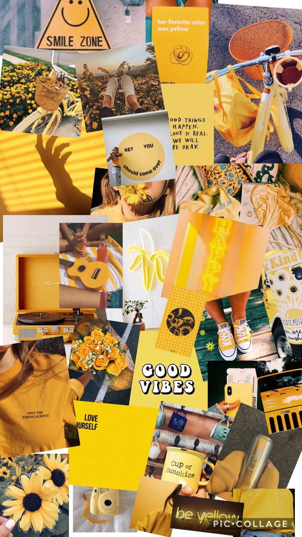 Collage, Smiley, Good Vibes, Sonnenblumen, Gelbe Ästhetik, HD, iPhone-Hintergrundbild