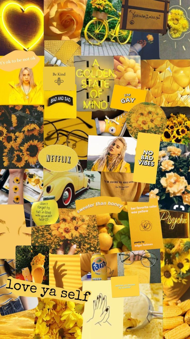 Collage, Neonherz, Love Yourself, Sonnenblumen, Gelb, HD, Sperrbildschirm fürs iPhone