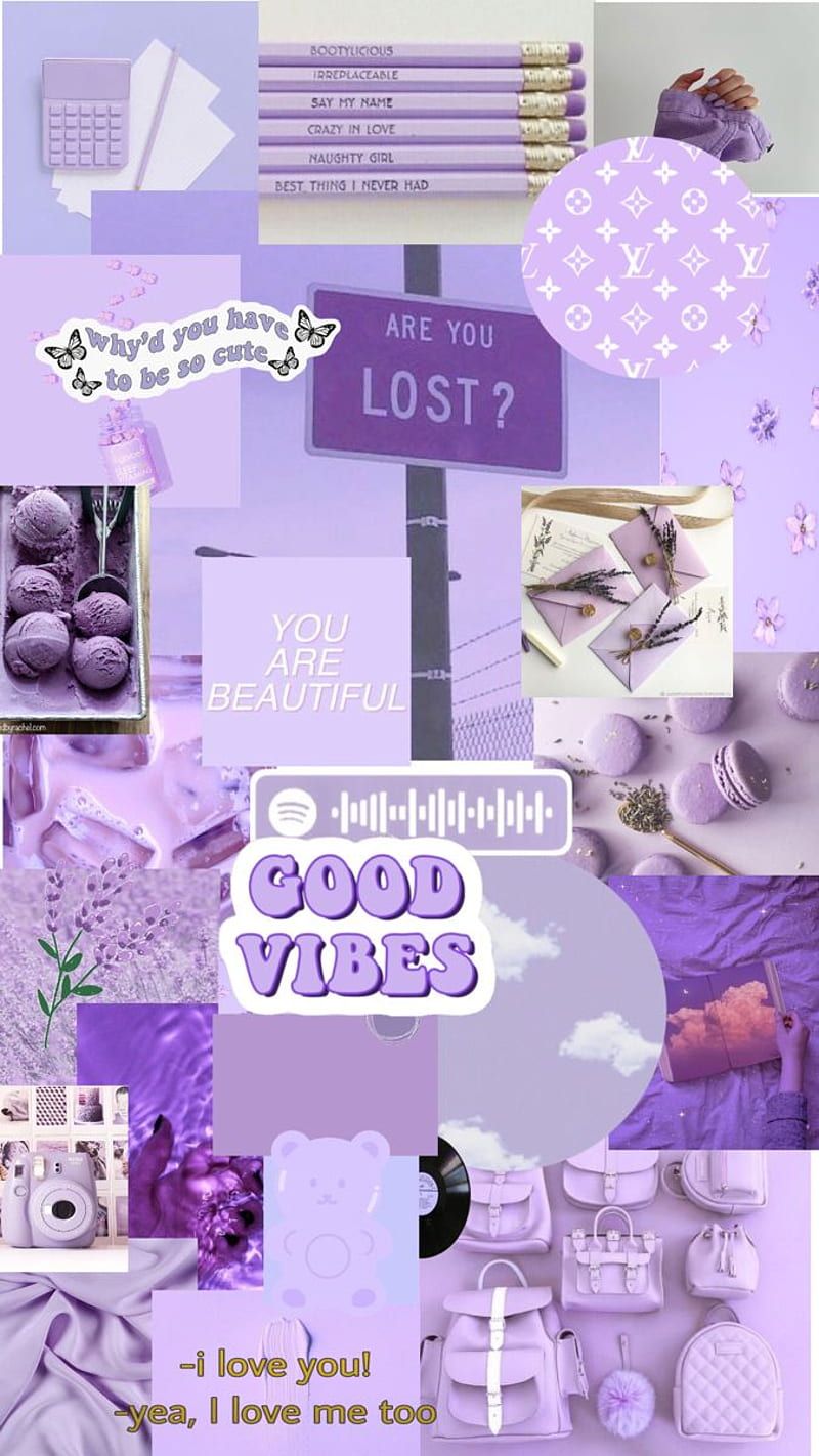 Collage, Lila Ästhetik, Good Vibes, Moodboard, Pastell, Hintergrundbild für iPhone und Android