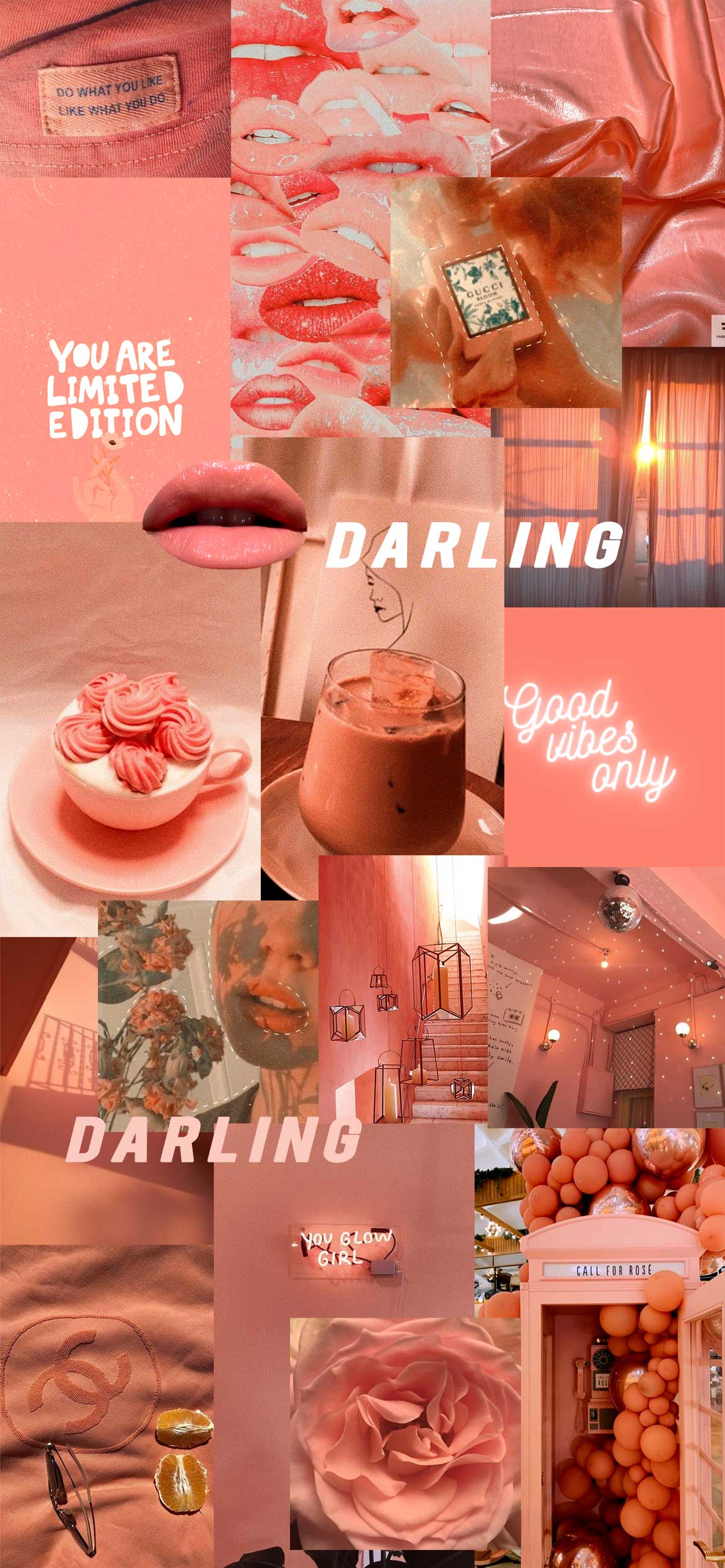 Collage, Ästhetik, Rosa, Pfirsichfarben, Darling, Full HD, Handy-Hintergrund im Hochformat