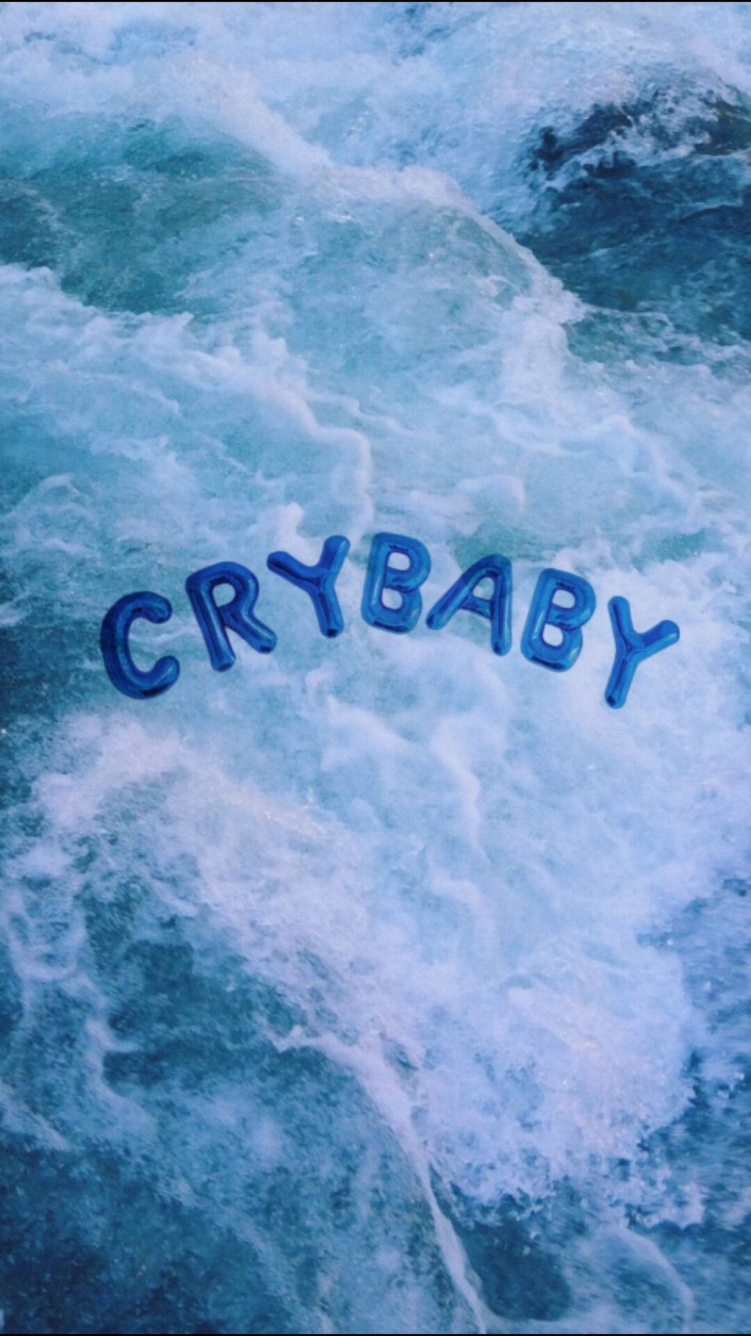 Crybaby, Schriftzug, Meereswellen, Gischt, Blau, Hochformat, 1080x1920, Handy-Hintergrund