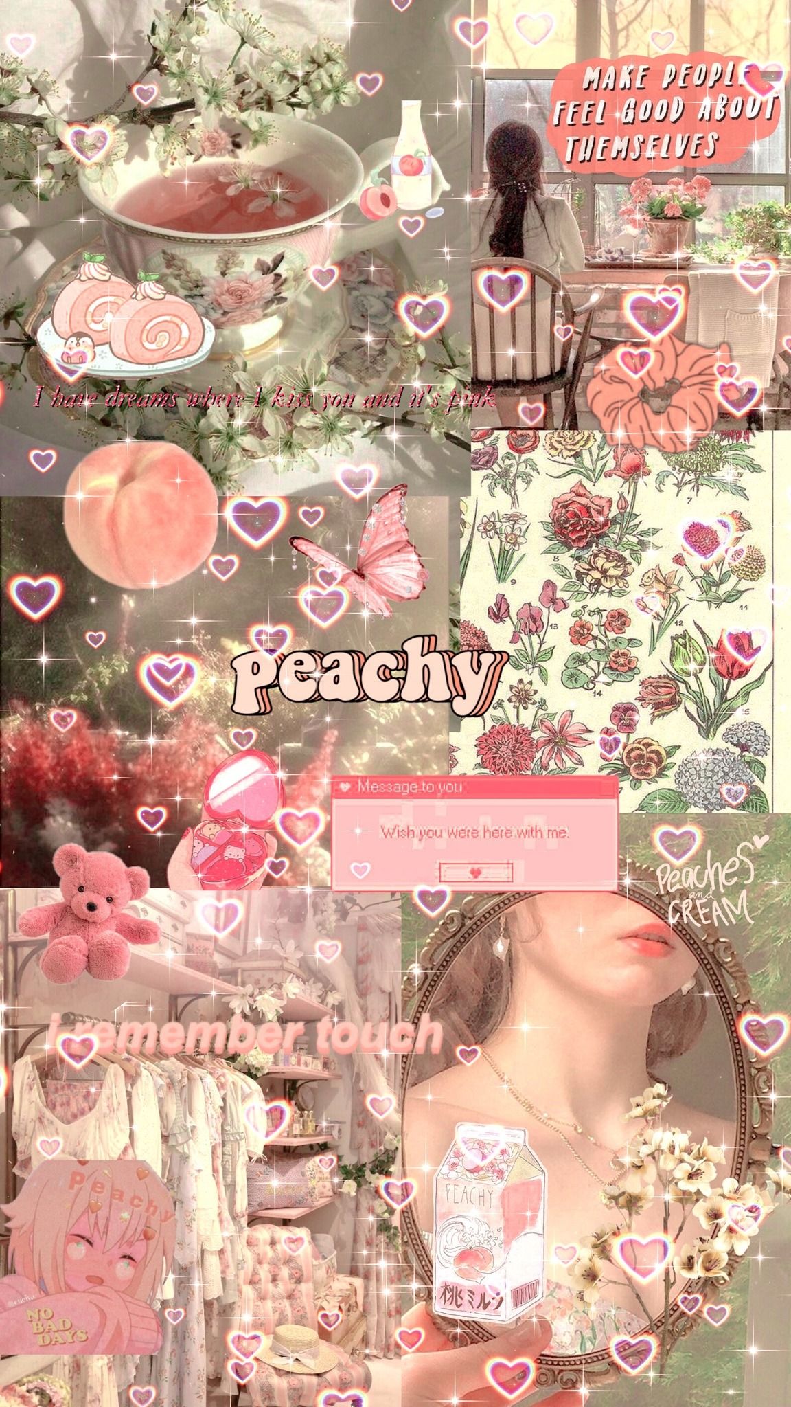 Collage, Peachy, Blumen, Vintage, Ästhetik, Full HD, Handy-Hintergrund im Hochformat