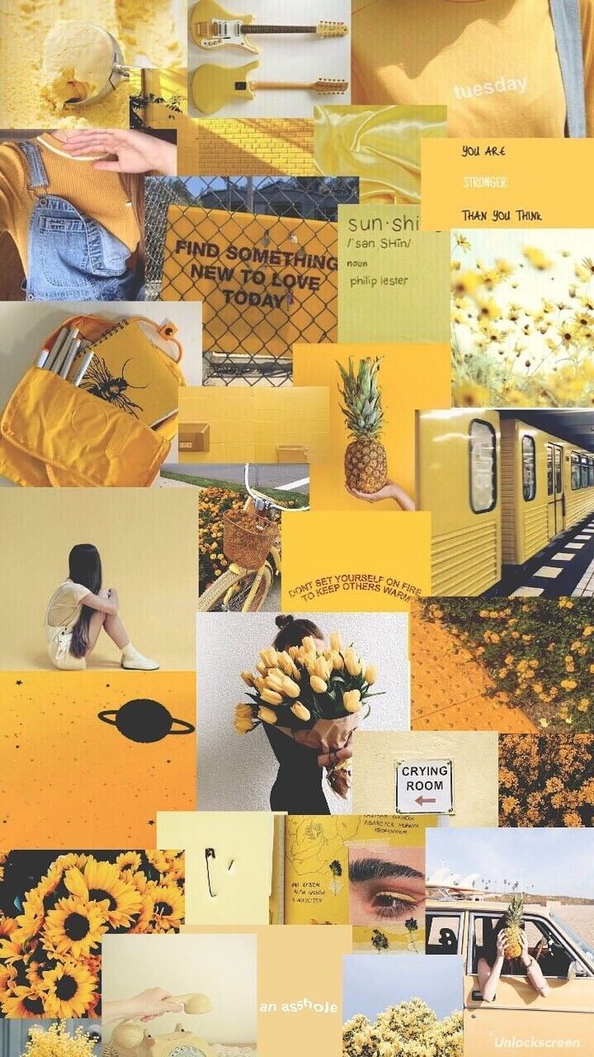 Collage, Sonnenblumen, Ananas, Gelb, Vintage, Hintergrundbild für iPhone und Android