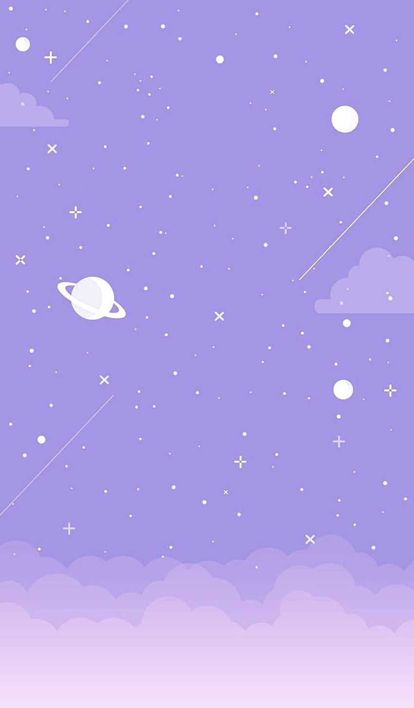 Planet, Sterne, Lila Hintergrund, Pastellfarben, Minimalismus, Sperrbildschirm fürs iPhone