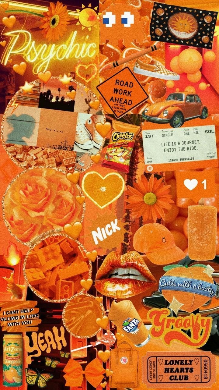 Collage, Sticker, Ästhetik, Retro, Orange, HD, Sperrbildschirm fürs iPhone