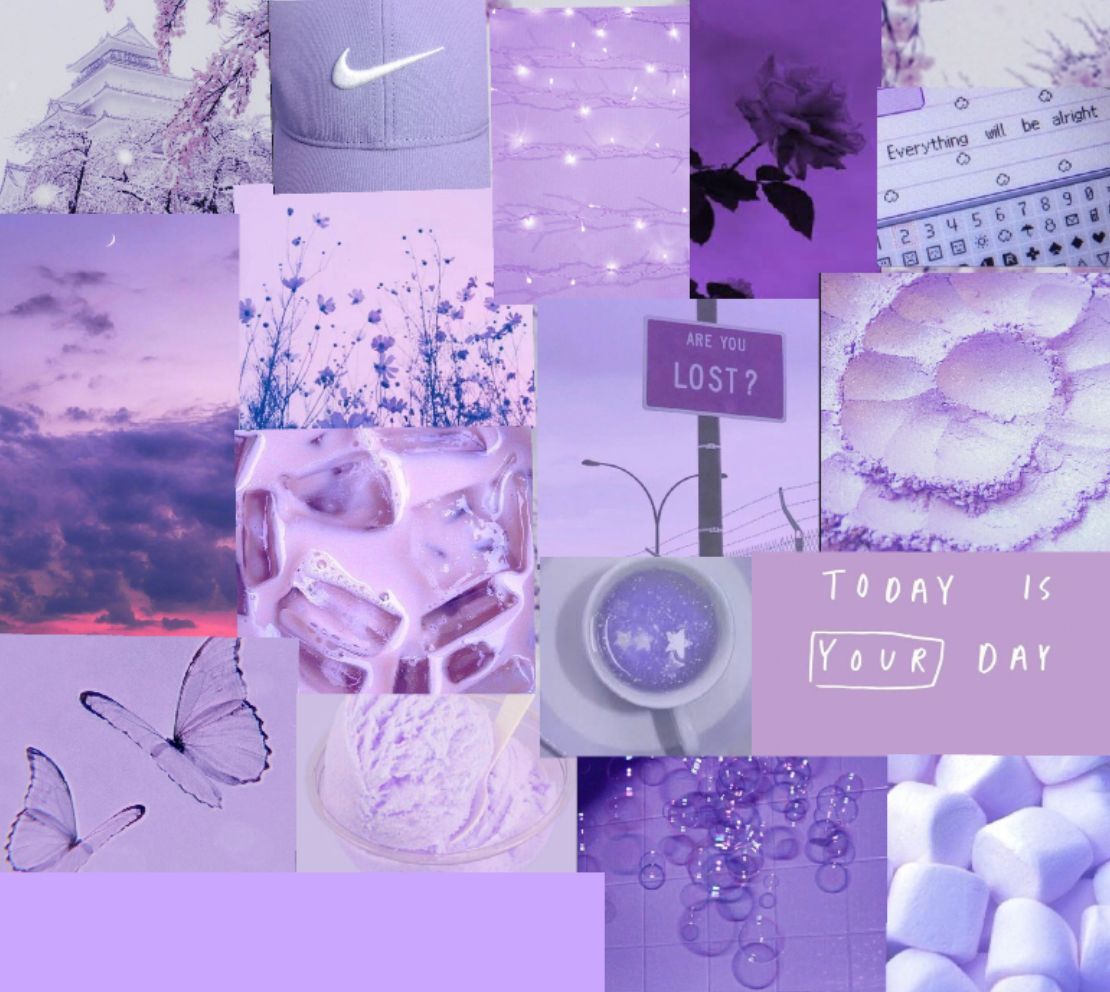 Collage, Nike, Lila Ästhetik, Schmetterlinge, Moodboard, Hintergrundbild fürs iPad