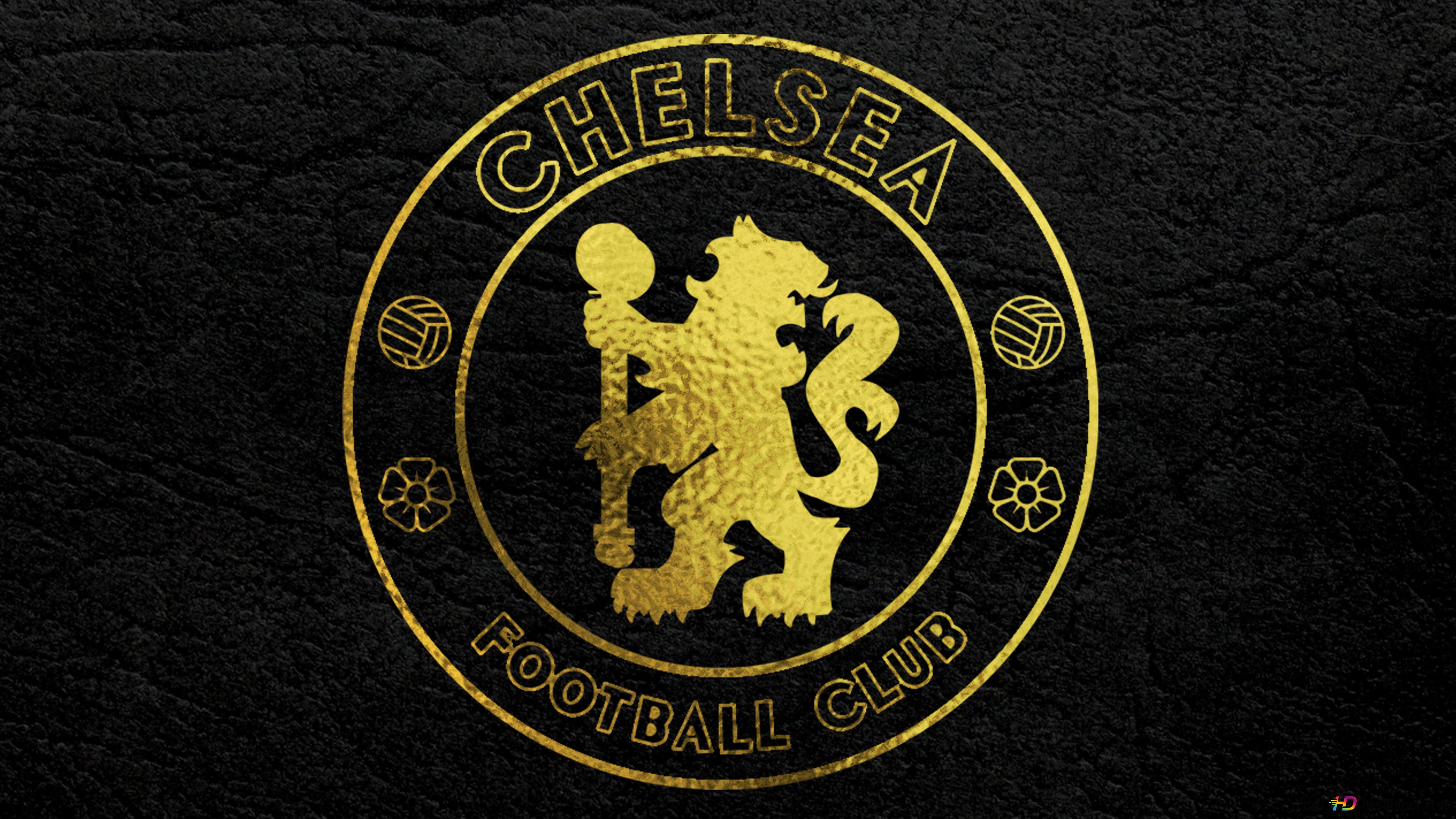 Chelsea FC, Goldenes Wappen, Schwarzer Hintergrund, Lederstruktur, Gold, 4K Wallpaper