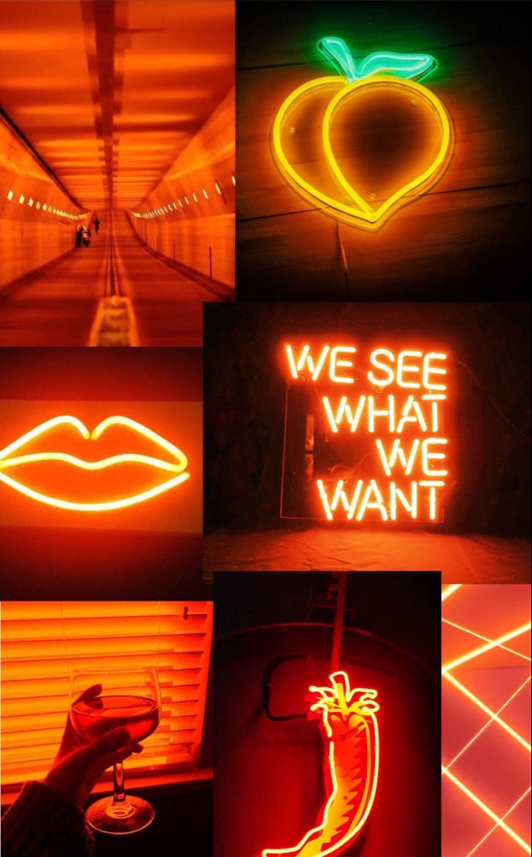 Neonschrift, Pfirsich, Lippen, Collage, Ästhetik, HD, Hintergrundbild fürs Handy