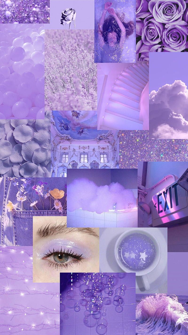 Collage, Lila Ästhetik, Auge, Moodboard, Pastell, HD, Handy-Hintergrund im Hochformat