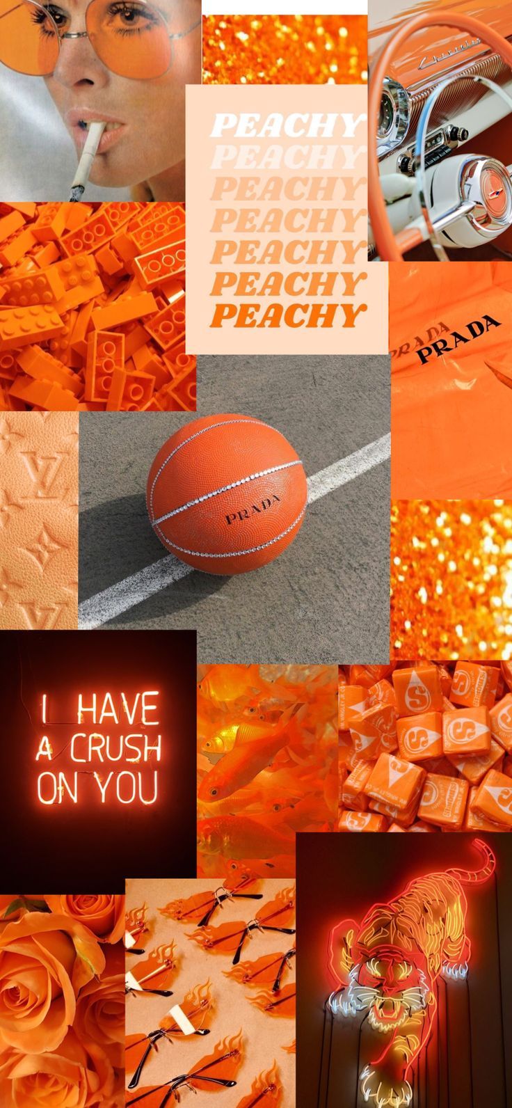 Collage, Peachy, Basketball, Neonschrift, Ästhetik, HD, Handy-Hintergrund im Hochformat
