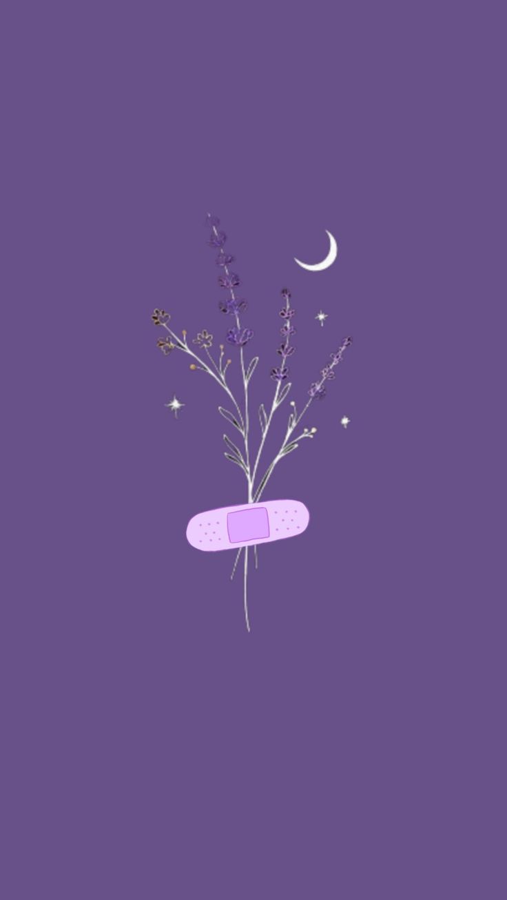 Blumenzweig, Mond, Dunkellila, Minimalistisch, Pflaster, HD, iPhone-Hintergrundbild