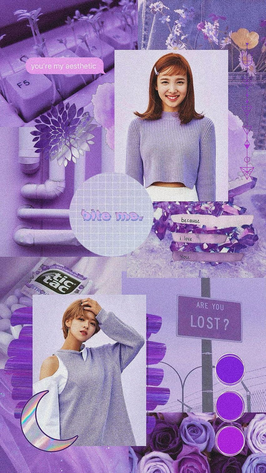 Collage, Lila Ästhetik, Frau, Moodboard, Pastell, HD, Handy-Hintergrund im Hochformat