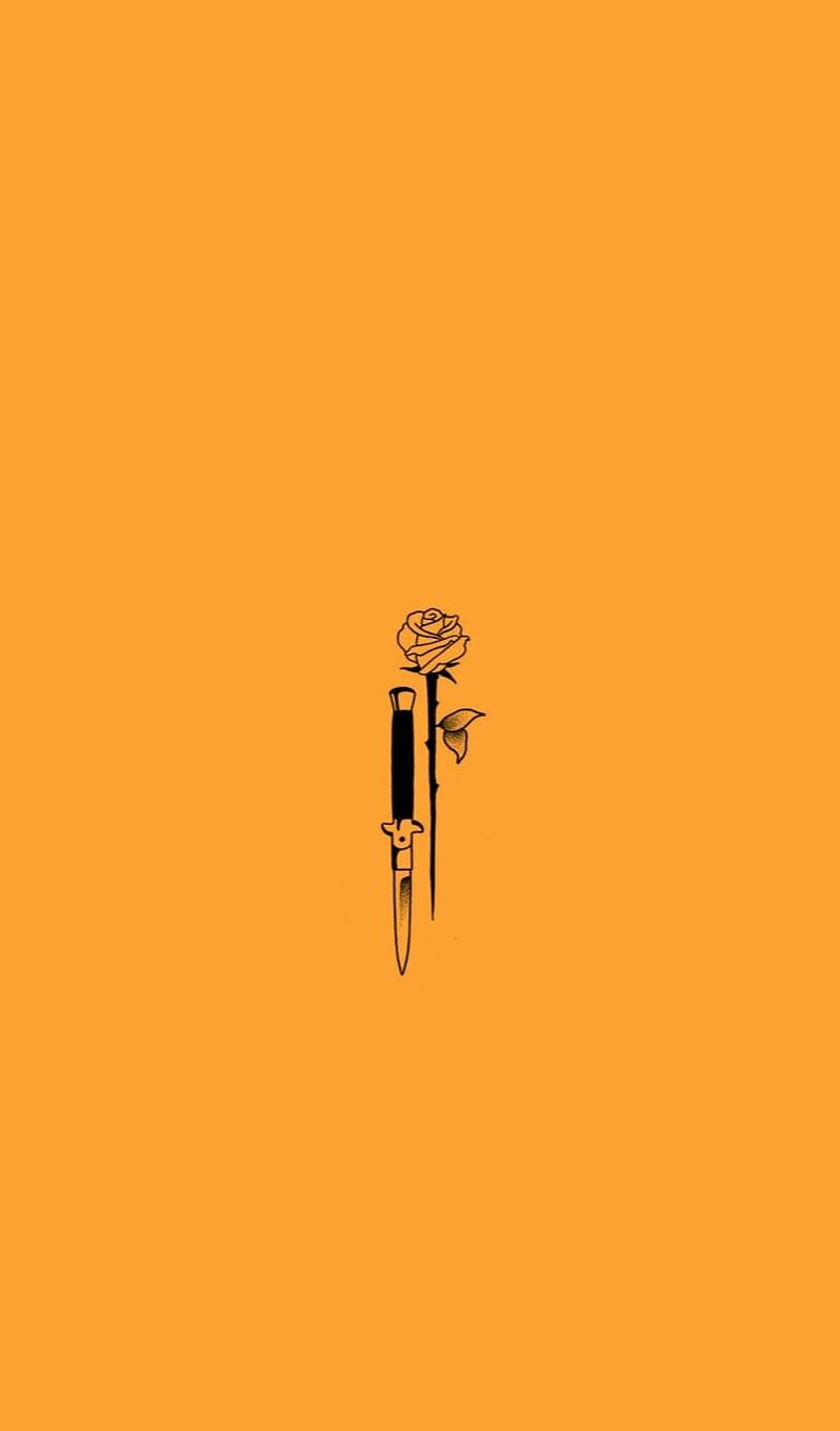 Rose, Strichzeichnung, Minimalistisch, Orange, HD, Sperrbildschirm fürs iPhone