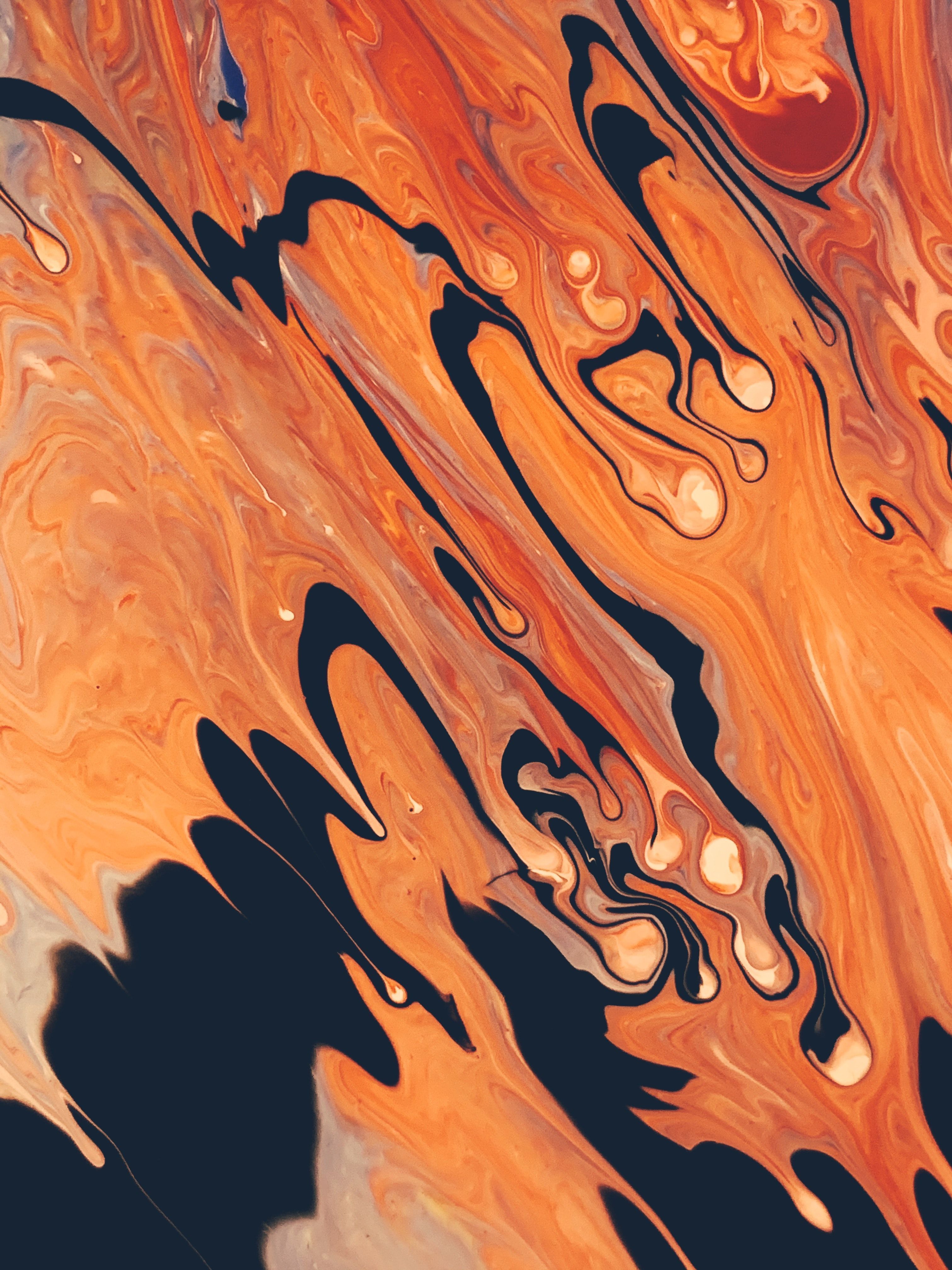 Flüssige Kunst, Marmoreffekt, Orange, Dunkelblau, QHD+, Hintergrundbild fürs Tablet