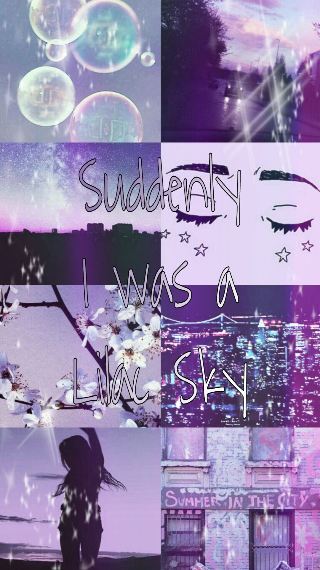 Collage, Lila Ästhetik, Seifenblasen, Moodboard, Text, Full HD, Hintergrundbild fürs Handy
