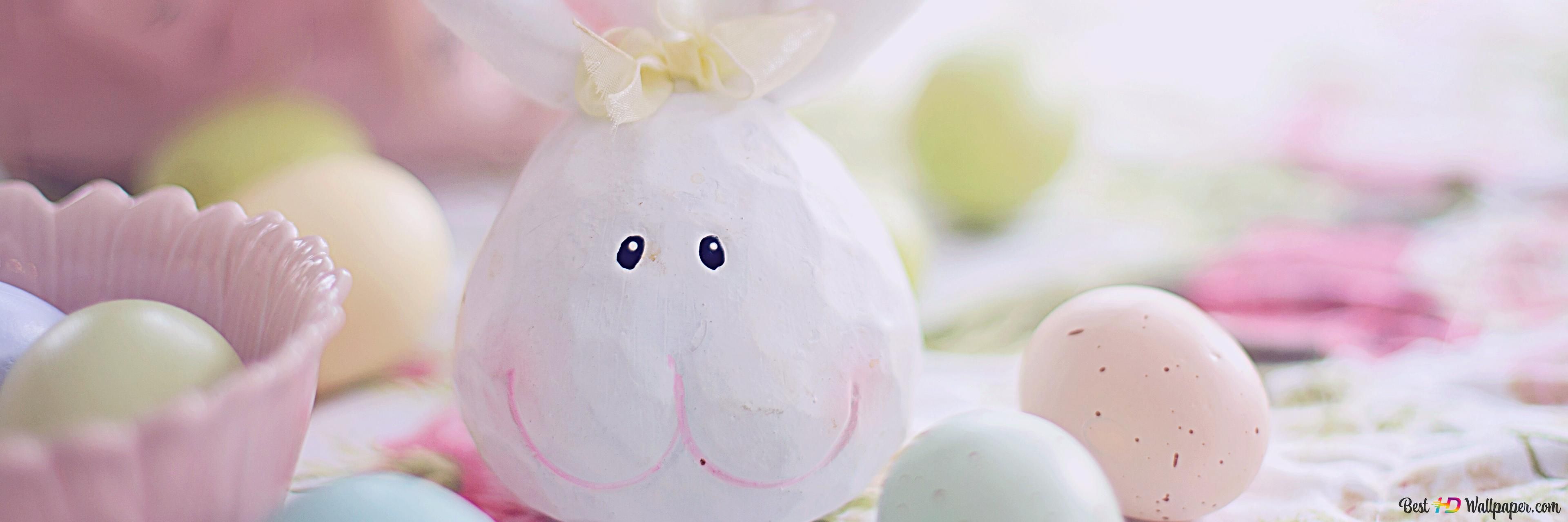 Osterhase, Dekofigur, Ostereier, Pastellfarben, Rosa, Full HD, Desktop-Hintergrund für Windows