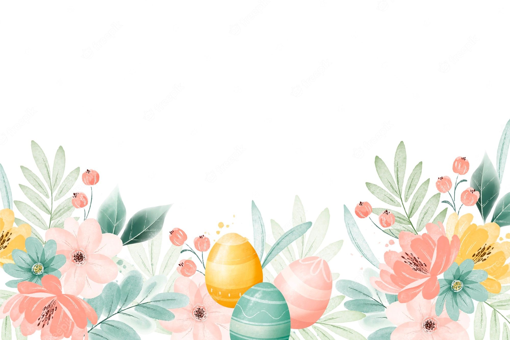 Ostereier, Blumen, Aquarell, Pastell, Illustration, Full HD, Desktop-Hintergrund für Windows