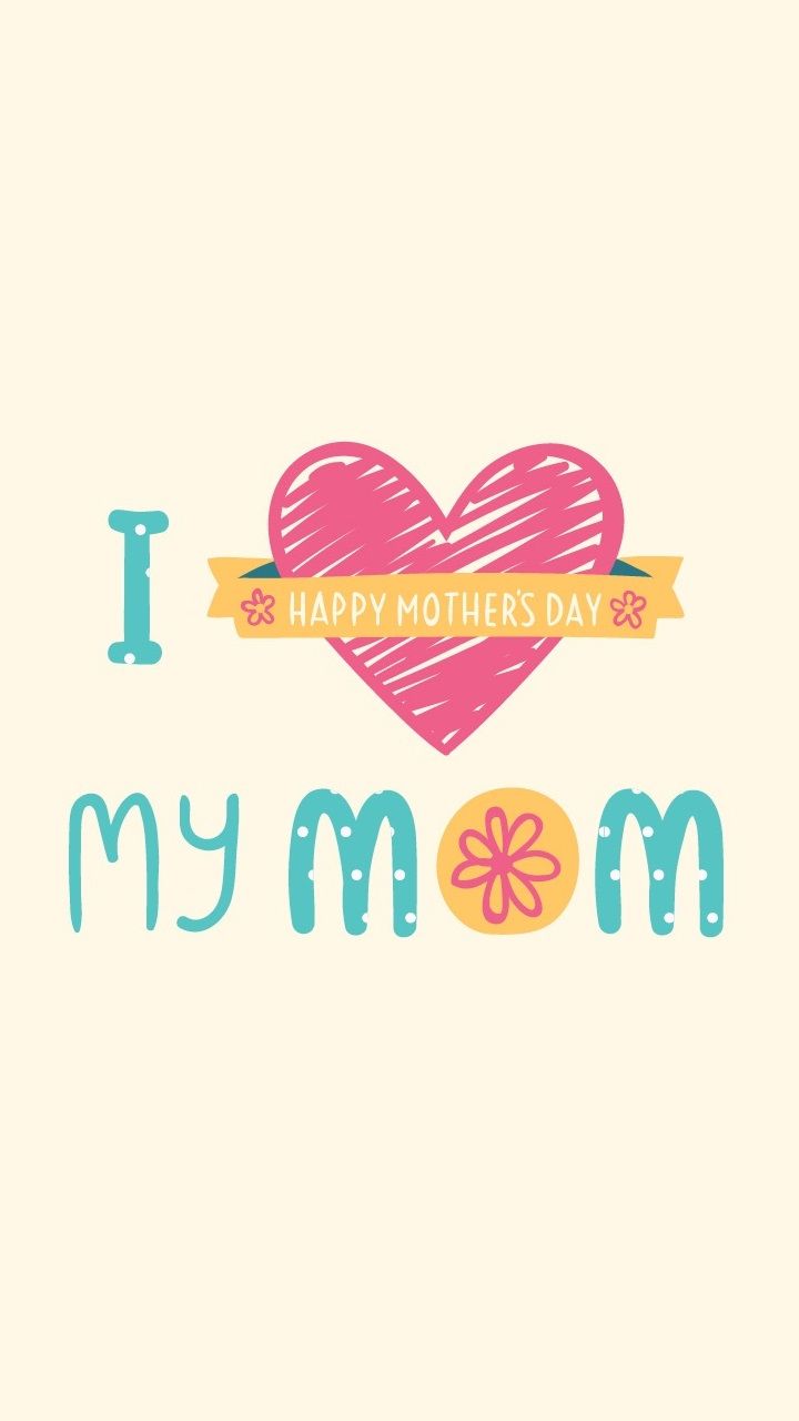 I love my Mom, Herz, Schriftzug, Typografie, Cremefarbener Hintergrund, Pastellfarben, Sperrbildschirm