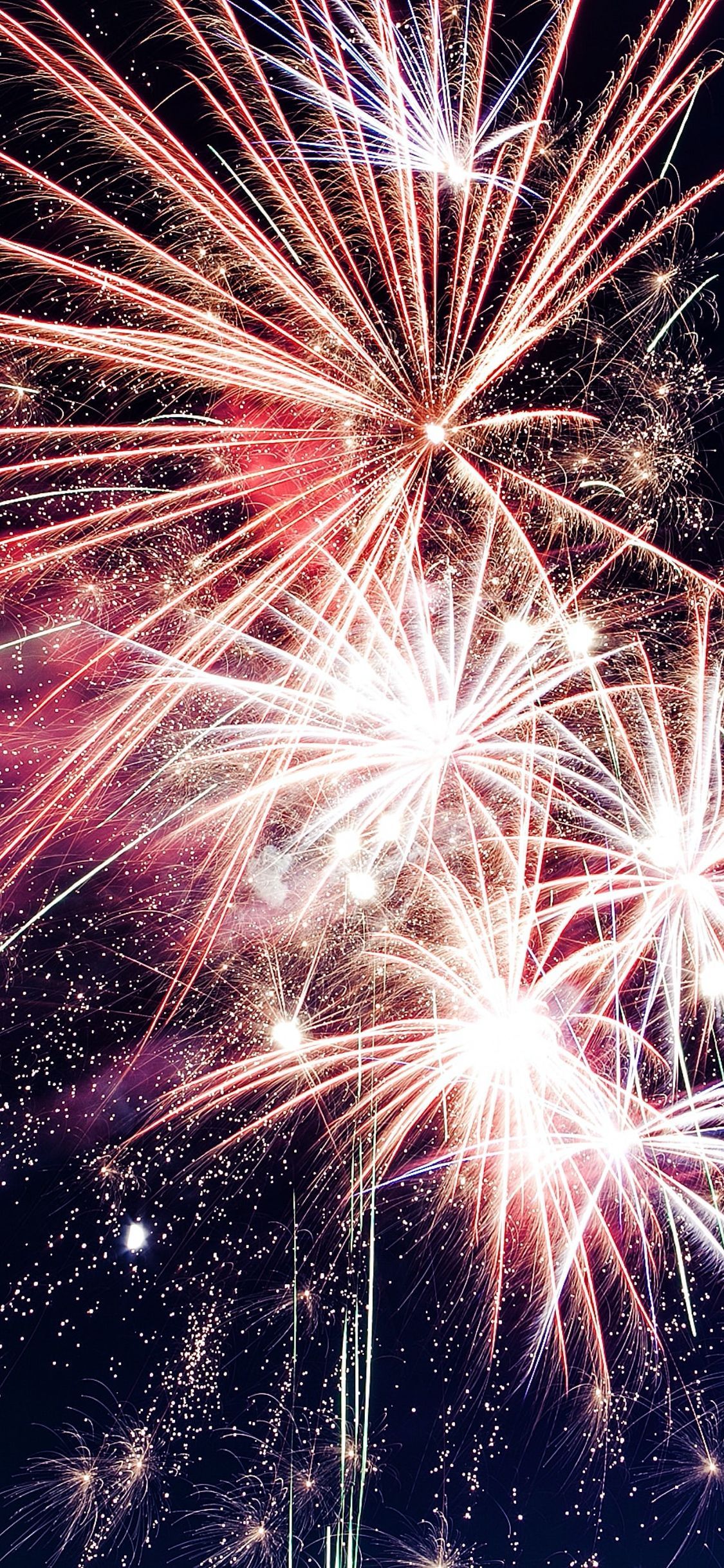Feuerwerk, Pink, Weiß, Nachthimmel, Full HD, Handy-Hintergrund im Hochformat