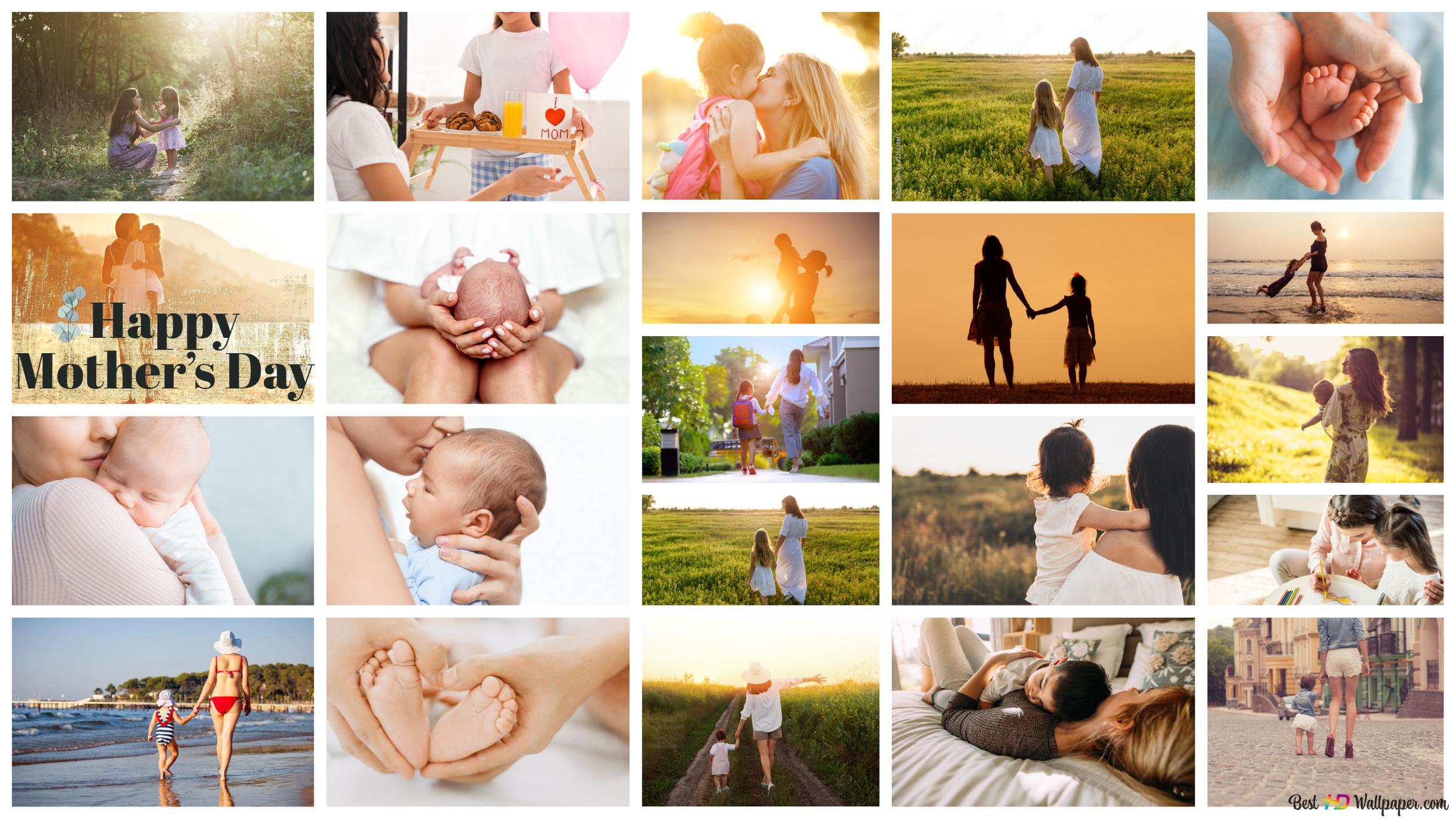 Happy Mother's Day, Collage, Mutter und Kind, Familie, Baby, Sonnenuntergang, Strand, Full-HD-Hintergrundbild